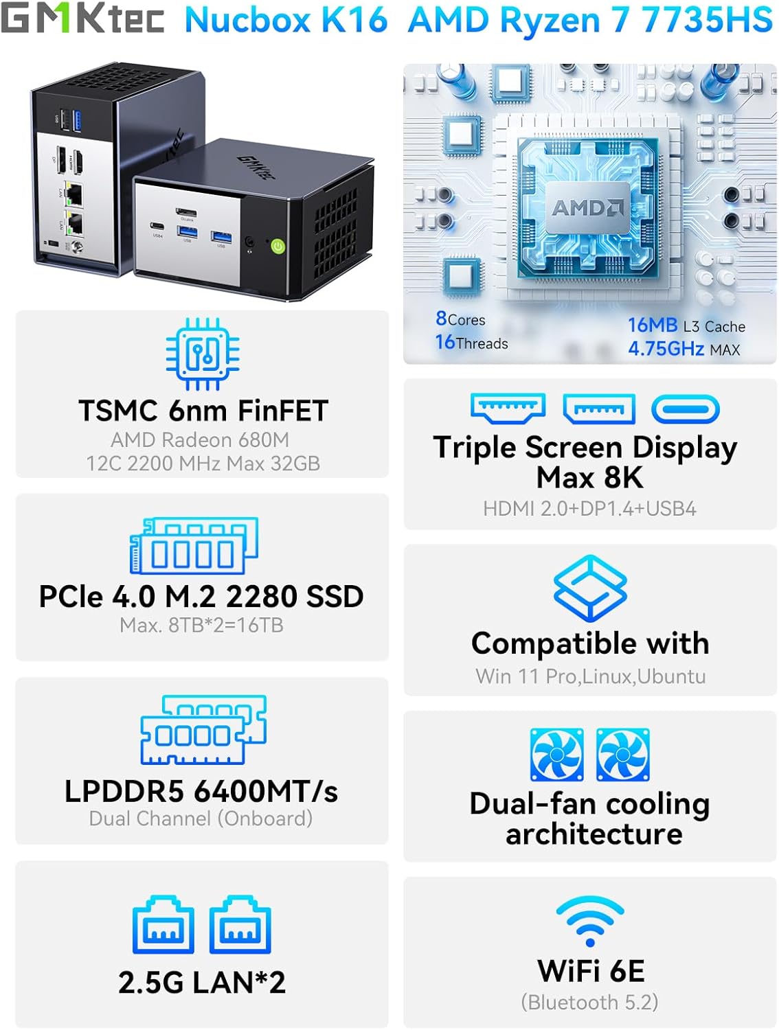 GMKtec NucBox K16 Mini PC AMD Ryzen™ 7 7735HS