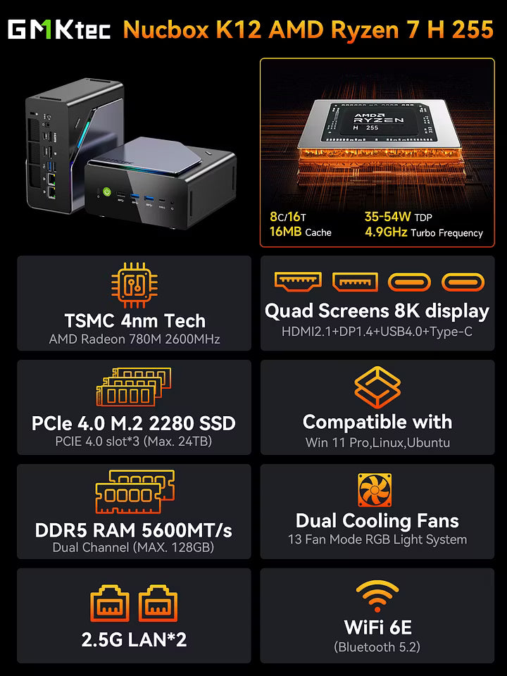 GMKtec K12 Mini PC AMD Ryzen™ 7 H 255